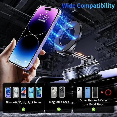 Summorefun 2.0 Foldable Magnetic Car Phone Holder - 20 N52 Magnets, Vacuum Suction Cup with Heat-Resistant Nano-Adhesive Base, Auto Accessories, Car Stuff, Phone Accessories for MagSafe Devices