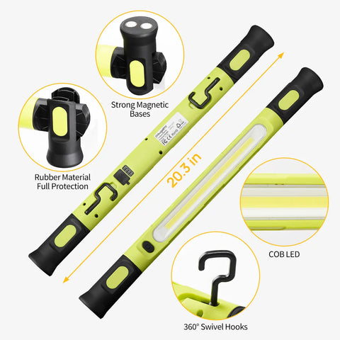 Under-Hood Inspection Light Bar — 3000-Lumen Magnetic LED Light Bar (with Hooks), 5200mAh Cordless Rechargeable Hood Light, Single Unit. Ideal for Auto Technicians, Vehicle Maintenance, and Garage Work.