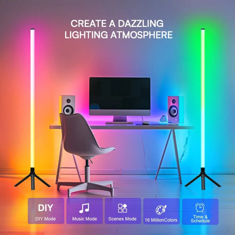 USB Powered LED Mood Floor Lamp with APP Control, Wireless Controller, Music Reactive Lighting Modes and Adjustable Brightness, Decorative Ambient Standing Light for Bedroom, Living Room, Game Room, Streaming Setup & Home DecorBring your room to life with