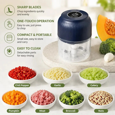 Electric Food Shredder, Mini Meat Grinder, Garlic Puree Maker, Portable Kitchen Gadget for Minced Meat, Vegetable, Onion, Ginger, Chili, Cheese Grater Multifunctional Kitchen Appliances