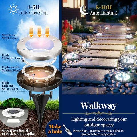Summorefun Solar Lights for Outside,12 Pack Solar Lights Outdoor Waterproof, Solar Garden Lights Landscape Lighting for Patio Pathway Lawn Yard Deck Driveway Walkway, Cold White