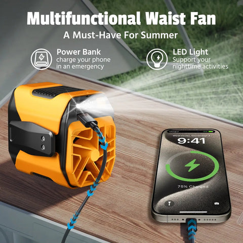 Personal Portable Waist Clip Fan,Rechargeable 5000mAh Battery Power bank,10Speeds Strong Airflow,LED Light,up to 8H of Working Time,Hands-Free Hanging Neck Fan,Wearable Belt Fan for Camping,Outdoor,Jobsite,Farms,Fishing #SummerWins #DealsForYouDays