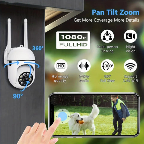 Smart Home Security Camera (Smart Home Gadgets), 360° Rotatable, 1080p Full HD, Full-Color Night Vision, Motion Sensor, 2-Way Audio, Wi-Fi-Bluetooth, Easy Install, Baby Monitor, Remote View, TF Card-Cloud Storage, Housewarming Gift