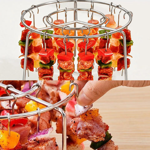 3 Counts Air Fryer Skewer Rack, Round Grill with Stainless Steel, Flat Edges