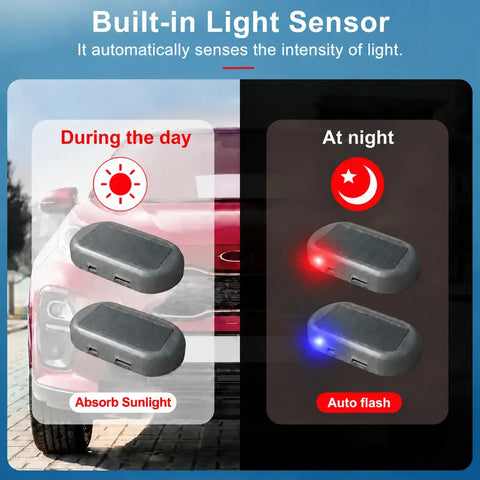 Solar Powered Fake Car Alarm Light, Plastic Material Auto Light Sensor LED Simulated Security Warning Flashing Light, No Wiring DIY Car Anti-Theft Dummy Alarm Lamp