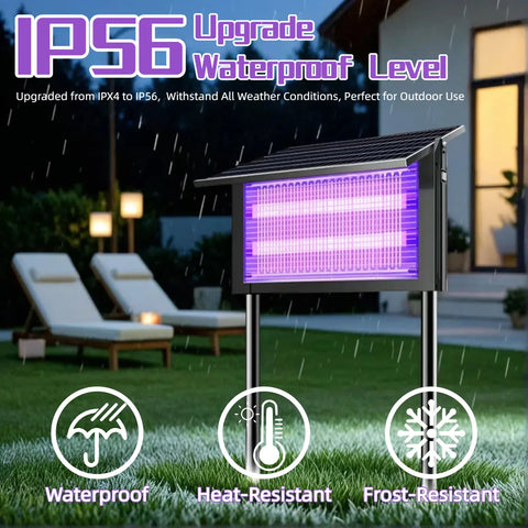 Outdoor Solar Mosquito Killer Lamp — Waterproof Mosquito & Fly Trap (Built-in 4000mAh Battery); a Solar Insect Catcher featuring Dual Modes and Three Placement Options, suitable for Courtyards, Patios, Gardens, and Camping.