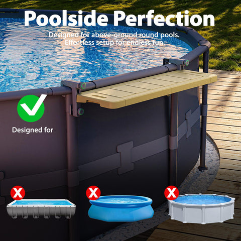 Poolside Bar, Swim Up Bar Exclusively for Above-Ground【Round & Oval 】 Pools. Patio Poolside Table Smart Fold Easy Maintenance, Weather Resistant Stable Tabletop
