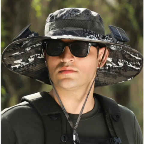 Upf 50+ Solar Cooling Fan Hat, Wide Brim Waterproof Outdoor Sun Hat with Dual Fan