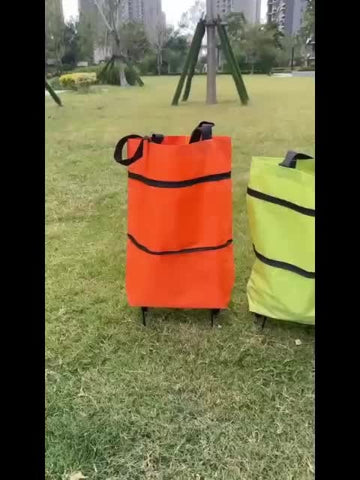 Foldable Shopping Trolley Bag with Wheels, Portable Reusable Grocery Tote, Lightweight Rolling Shopping Cart Bag with Carry Handles for Supermarket, Travel, Laundry and Daily Use