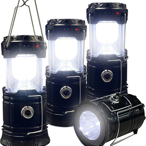 Solar Camping Lantern 4-Pack - Rechargeable LED Lights, Magnetic Base & Foldable Hanging Hook- Collapsible Lamp Battery Powered Perfect for Power Outages, Hiking, Emergencies Adjustable Flashlight Adjustable Tactical Flashlight gifts gift set-SummerVibes