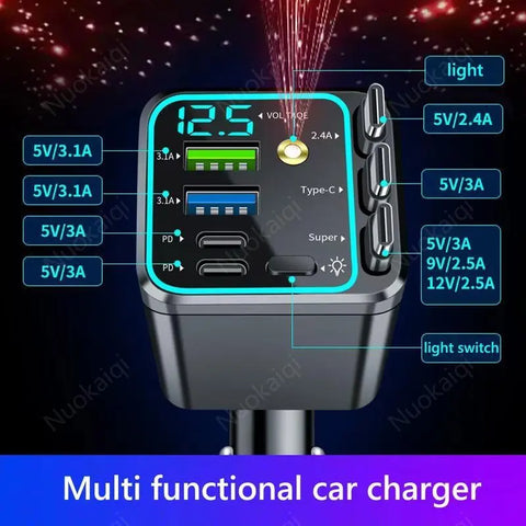 Ultimate Power Station for Phone, Pad & Laptop,Car Charger: Starry LED,1-Click Galaxy Projector,Star Projector Tangle-Free Retractable Cables & Super Fast Charge,PD20W,USB-A 65W,All 120W Max,Power Hub,