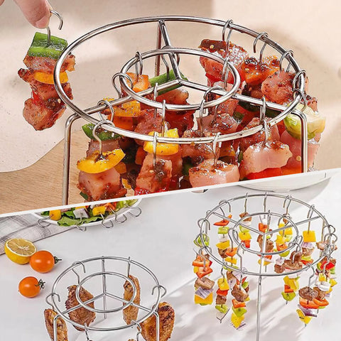 3 Counts Air Fryer Skewer Rack, Round Grill with Stainless Steel, Flat Edges