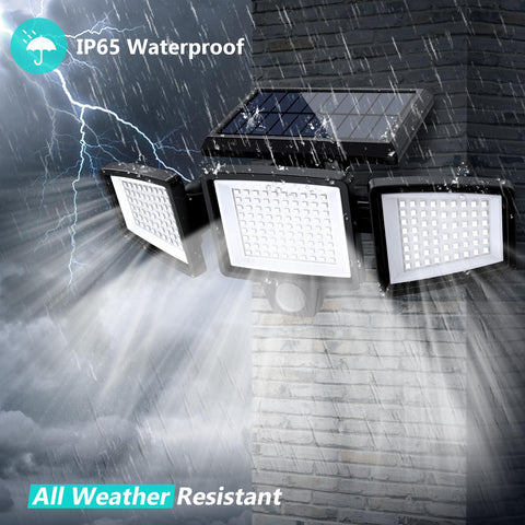 Outdoor Solar Light — 2500 Lumens, 210-LED Security Light; 3-Head Adjustable Spotlight Supporting 3 Working Modes