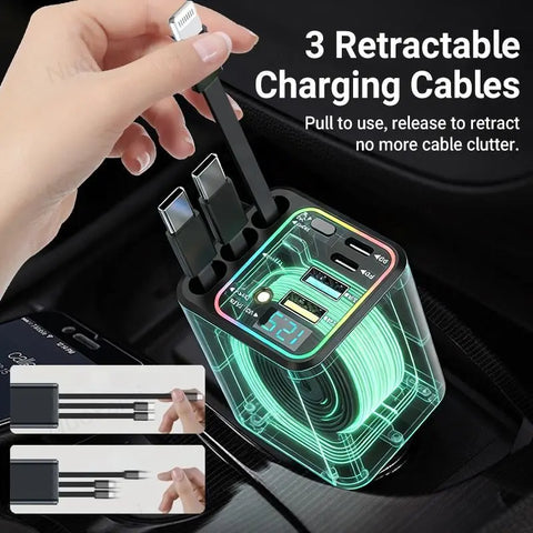 Ultimate Power Station for Phone, Pad & Laptop,Car Charger: Starry LED,1-Click Galaxy Projector,Star Projector Tangle-Free Retractable Cables & Super Fast Charge,PD20W,USB-A 65W,All 120W Max,Power Hub,