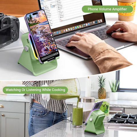 Wireless Induction Audio Speaker Stand, 5in1 Cellphone Holder, 3500mAh Rechargeable Emergency Power Bank,360° Adjustable Mobile Tablet Stand with Colorful Ambient Light Gifts for Men Women SummerWins