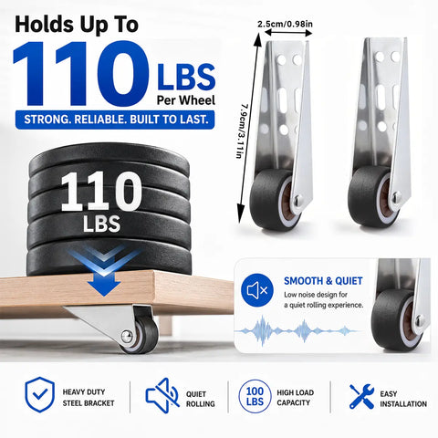 Vertical Track Roller Wheel, Heavy Duty 110LBS Sliding Door Bottom Guide, Anti-Wobble Door Stop, Nylon Wheel & Aluminum Bracket, Smooth Quiet Sliding, Easy to Install Replacement Parts for Barn Door, Interior Door, Wardrobe, Cabinet, Closet Organizer