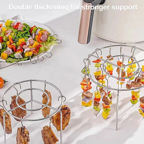 3 Counts Air Fryer Skewer Rack, Round Grill with Stainless Steel, Flat Edges
