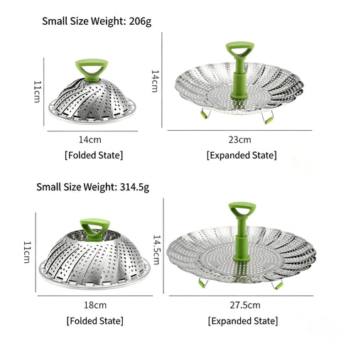 Vegetable Steamer Basket for Cooking Food, Stainless Steel Veggie Steam Basket for Pot, Folding Expandable Steaming Insert with Extendable Handle Fits Various Size Pot