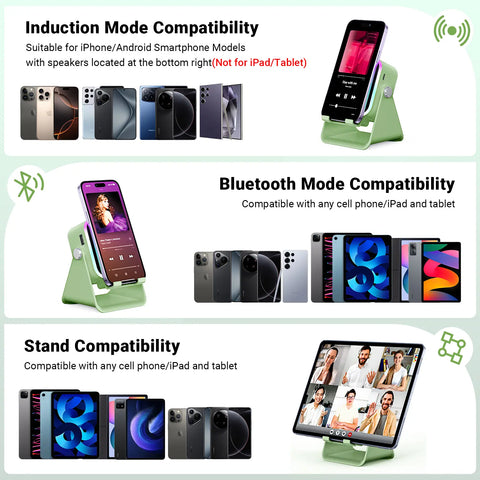 Wireless Induction Audio Speaker Stand, 5in1 Cellphone Holder, 3500mAh Rechargeable Emergency Power Bank,360° Adjustable Mobile Tablet Stand with Colorful Ambient Light Gifts for Men Women SummerWins