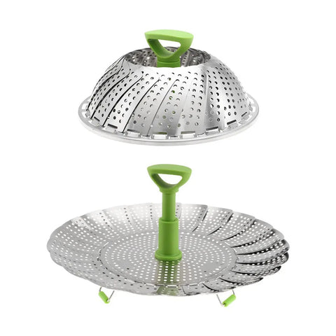 Vegetable Steamer Basket for Cooking Food, Stainless Steel Veggie Steam Basket for Pot, Folding Expandable Steaming Insert with Extendable Handle Fits Various Size Pot