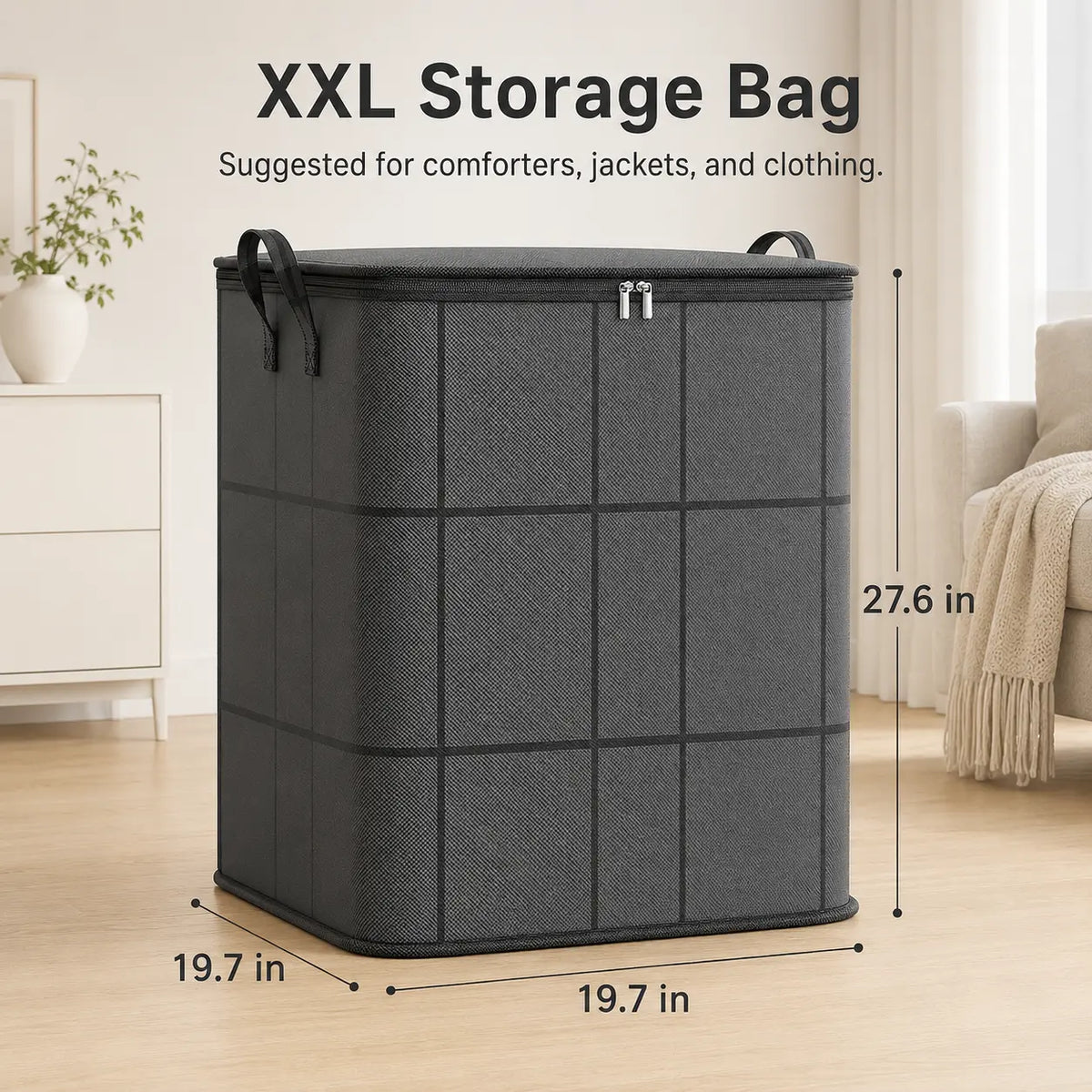 Spacious Moving Storage Bin, Zippered Organizer for Quilts, Bedding & Sweaters, Large Capacity Fabric Bag for Moving Day, Closet & Bedroom Use