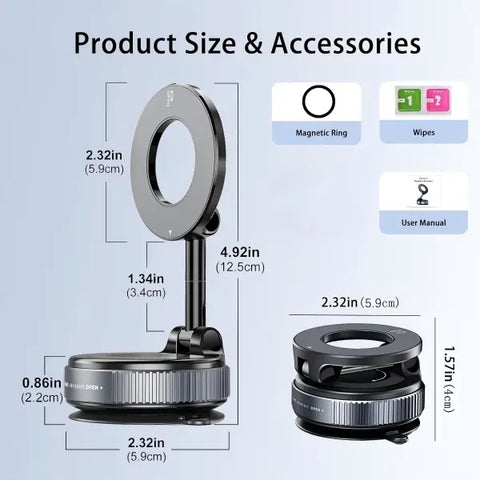 Summorefun 2.0 Foldable Magnetic Car Phone Holder - 20 N52 Magnets, Vacuum Suction Cup with Heat-Resistant Nano-Adhesive Base, Auto Accessories, Car Stuff, Phone Accessories for MagSafe Devices