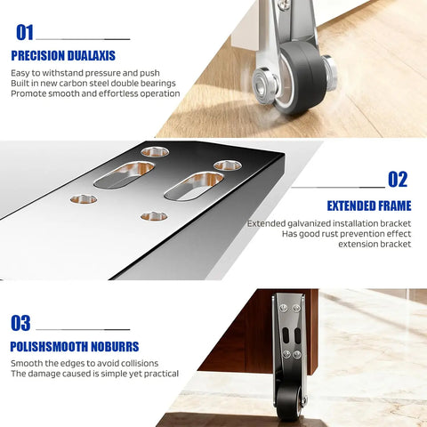 Vertical Track Roller Wheel, Heavy Duty 110LBS Sliding Door Bottom Guide, Anti-Wobble Door Stop, Nylon Wheel & Aluminum Bracket, Smooth Quiet Sliding, Easy to Install Replacement Parts for Barn Door, Interior Door, Wardrobe, Cabinet, Closet Organizer