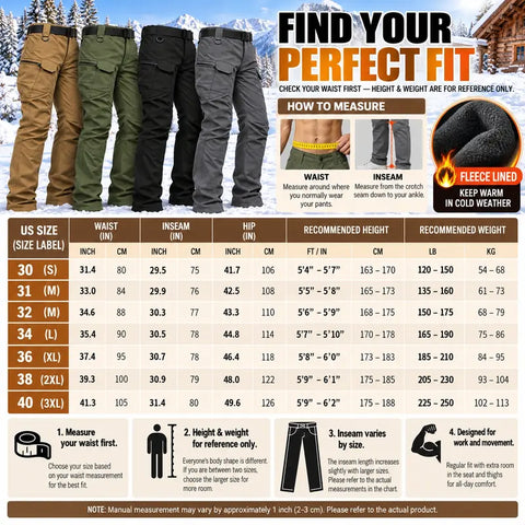 Men’s Fleece-Lined Winter Tactical Cargo Pants