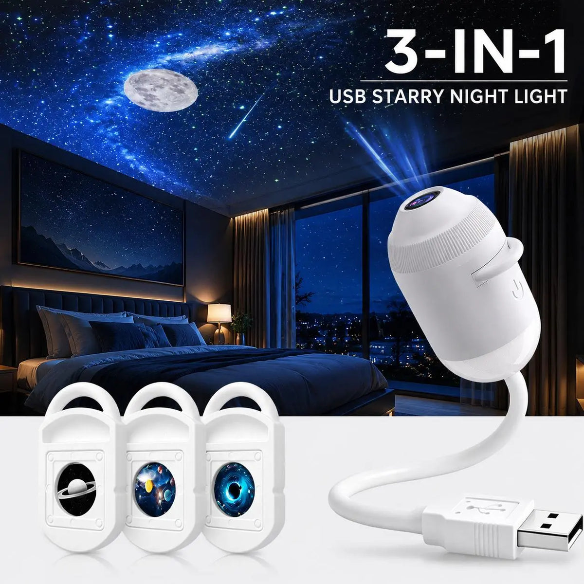 USB Star Sky Projector Lamp, Mini Galaxy Night Light for Bedroom, Romantic Room Decor, Kids Room, Dorm Room & Indoor Space