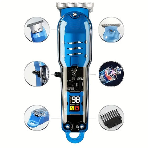 Professional Hair Clipper, Lightweight & Cordless Haircutting Kit for Men with LED Screen, USB Fastcharging and 4 Guide Combs, Smooth, Barber Equipment, Stainless Steel, Led Display, Youth, Barber Clippers, Multifunctional Hair Clipper
