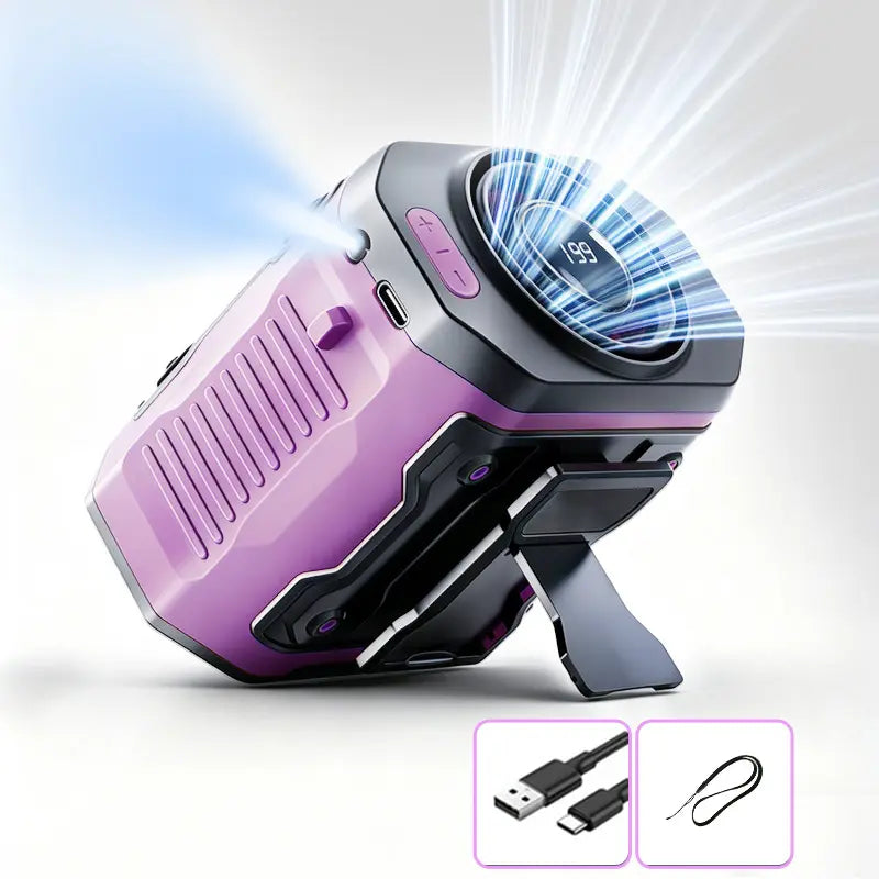 USB Rechargeable Handheld Portable Fan, 199-Speed Adjustable, with Waist Clip, Flashlight & PowerDisplay, Personal Fan for Outdoor, Camping, Jobsite, Travel &Indoor Use