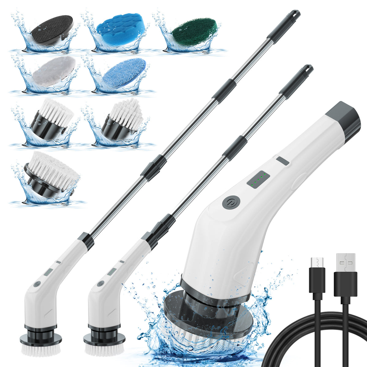 Electric Spin Scrubber for Cleaning Bathroom, Shower Scrubber Cleaning Brush with 2 Speed,with 8 Replaceable Brush Heads,Kitchen, Tub, Tile, Floor, Toilet, Household Cleaning Supplies Cordless Window and Surface Cleaner clesning kit