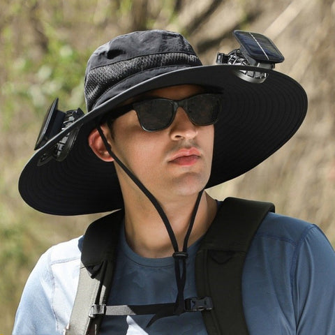 Upf 50+ Solar Cooling Fan Hat, Wide Brim Waterproof Outdoor Sun Hat with Dual Fan