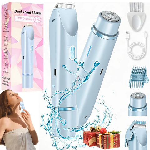 Women's Cordless 2-in-1 Electric Shaver & Trimmer - Dual-Head Titanium-Ceramic Blades, 10000RPM Motor, IPX7 Waterproof, Smooth Daily Facial & Bikini Hair Removal, Portable Gift Set with Handbag (Mother's Day Gift) Removable Steel, Beauty Products, Self Ca