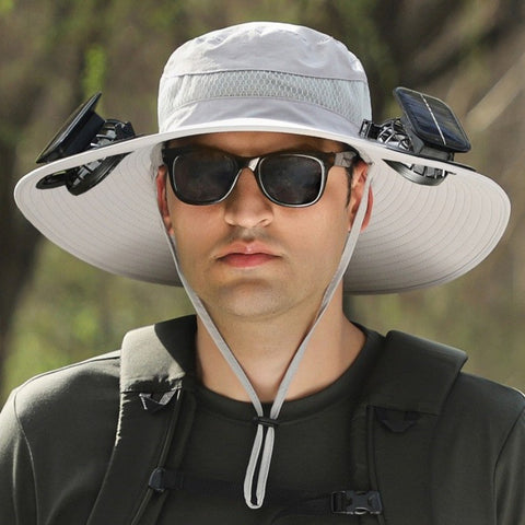 Upf 50+ Solar Cooling Fan Hat, Wide Brim Waterproof Outdoor Sun Hat with Dual Fan