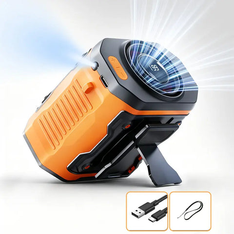 USB Rechargeable Handheld Portable Fan, 199-Speed Adjustable, with Waist Clip, Flashlight & PowerDisplay, Personal Fan for Outdoor, Camping, Jobsite, Travel &Indoor Use