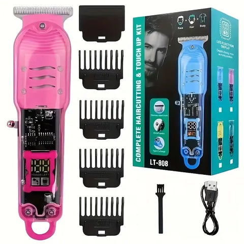Professional Hair Clipper, Lightweight & Cordless Haircutting Kit for Men with LED Screen, USB Fastcharging and 4 Guide Combs, Smooth, Barber Equipment, Stainless Steel, Led Display, Youth, Barber Clippers, Multifunctional Hair Clipper