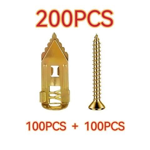 summerfun 100PCS/200PCS Self-Drilling Drywall Anchors Kit No Drill Needed Easy Hang for Home & Office Includes 100 Anchors 100 Screws for Quick Install Adjustable Hooks & Bracket