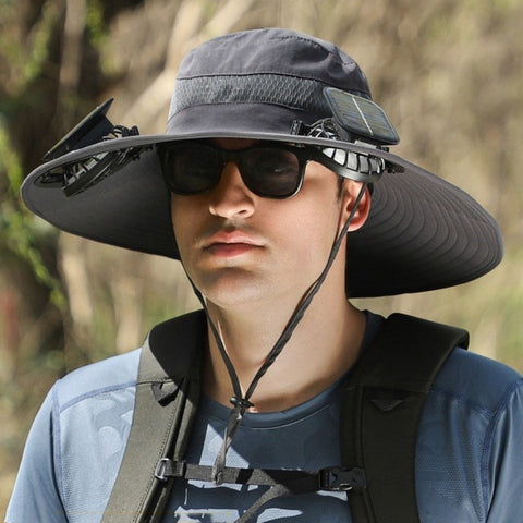 Upf 50+ Solar Cooling Fan Hat, Wide Brim Waterproof Outdoor Sun Hat with Dual Fan