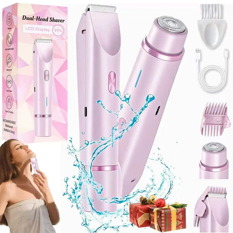 Women's Cordless 2-in-1 Electric Shaver & Trimmer - Dual-Head Titanium-Ceramic Blades, 10000RPM Motor, IPX7 Waterproof, Smooth Daily Facial & Bikini Hair Removal, Portable Gift Set with Handbag (Mother's Day Gift) Removable Steel, Beauty Products, Self Ca