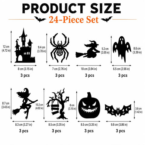 Halloween LED Silhouette Wall Light Stickers, Battery Powered Peel & Stick Decor Lights, No Drill PET Waterproof Wall Decor, Spooky Ghost Pumpkin Witch Bat Castle Spider Tree Ornaments for Home Window Door Party, 9/18/27 Pack Available