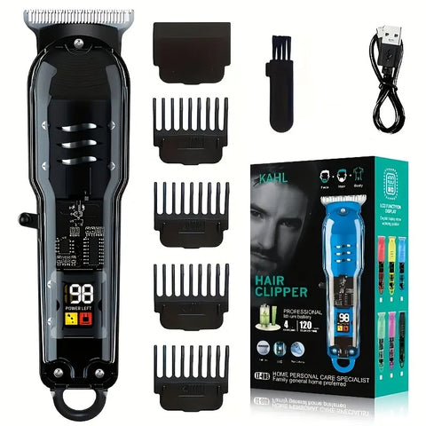 Professional Hair Clipper, Lightweight & Cordless Haircutting Kit for Men with LED Screen, USB Fastcharging and 4 Guide Combs, Smooth, Barber Equipment, Stainless Steel, Led Display, Youth, Barber Clippers, Multifunctional Hair Clipper