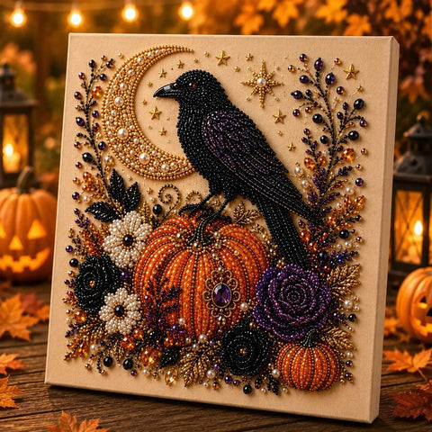 Spooky Cute Ghost 8inx8in Themed Pearl 3D Diamond Painting DIY Kit, Multipurpose Fall Season Handicraft Set, Beautiful Wall Art Furnishing Accessory for Household Indoor Decoration & Holiday Party Present