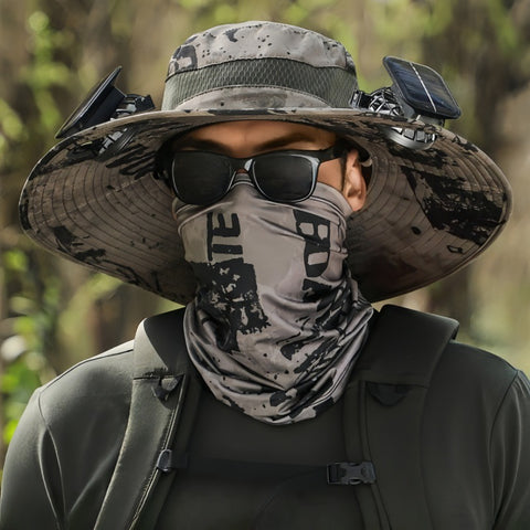 Upf 50+ Solar Cooling Fan Hat, Wide Brim Waterproof Outdoor Sun Hat with Dual Fan