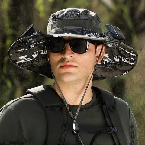 Upf 50+ Solar Cooling Fan Hat, Wide Brim Waterproof Outdoor Sun Hat with Dual Fan