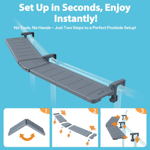 Poolside Bar, Swim Up Bar Exclusively for Above-Ground【Round & Oval 】 Pools. Patio Poolside Table Smart Fold Easy Maintenance, Weather Resistant Stable Tabletop