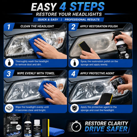 Car Headlight Restoration Fluid — A Powerful, Crystal-Coating Refurbisher for Oxidized and Yellowed Headlights: Removes Haze and Restores Clarity & Brightness