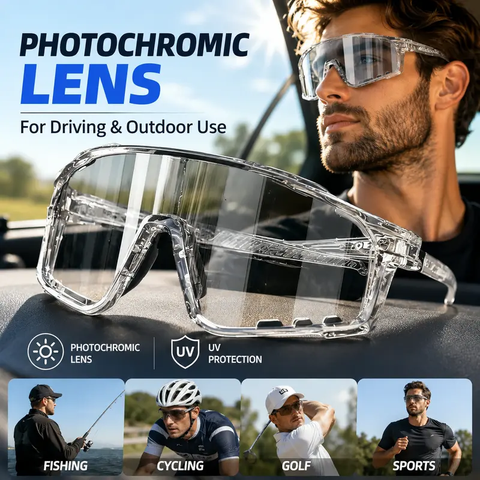 UV-Protective Sunglasses for Hiking and Cycling—Featuring a wind-resistant design, the lenses automatically adjust their tint based on UV intensity.