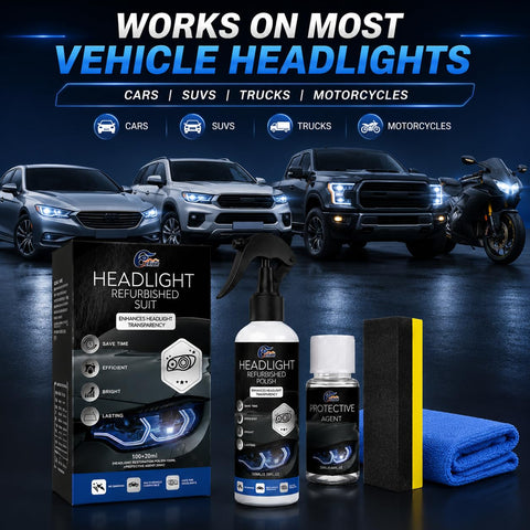 Car Headlight Restoration Fluid — A Powerful, Crystal-Coating Refurbisher for Oxidized and Yellowed Headlights: Removes Haze and Restores Clarity & Brightness