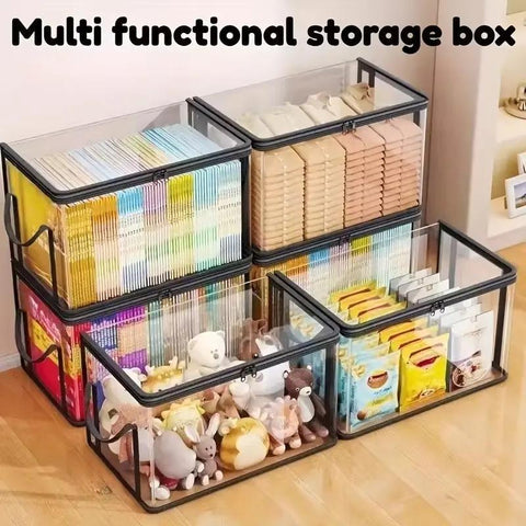 Large Clear Thick Plastic Storage Box with Hinged Lid, Heavy-Duty Durable High Capacity Organizer, Perfect for Home, Camping, Travel, Attic and Moving